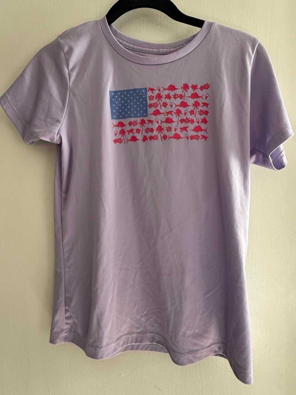 Girls Lavender Short Sleeve Tee with Flag Size L 14-16